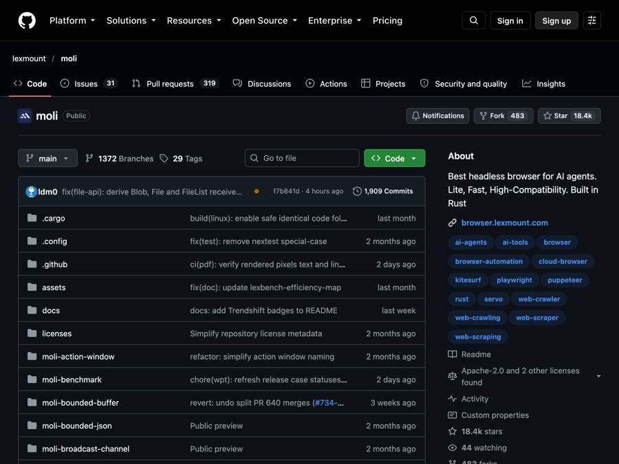 Moli: A Free, Light Headless Browser for AI Agents