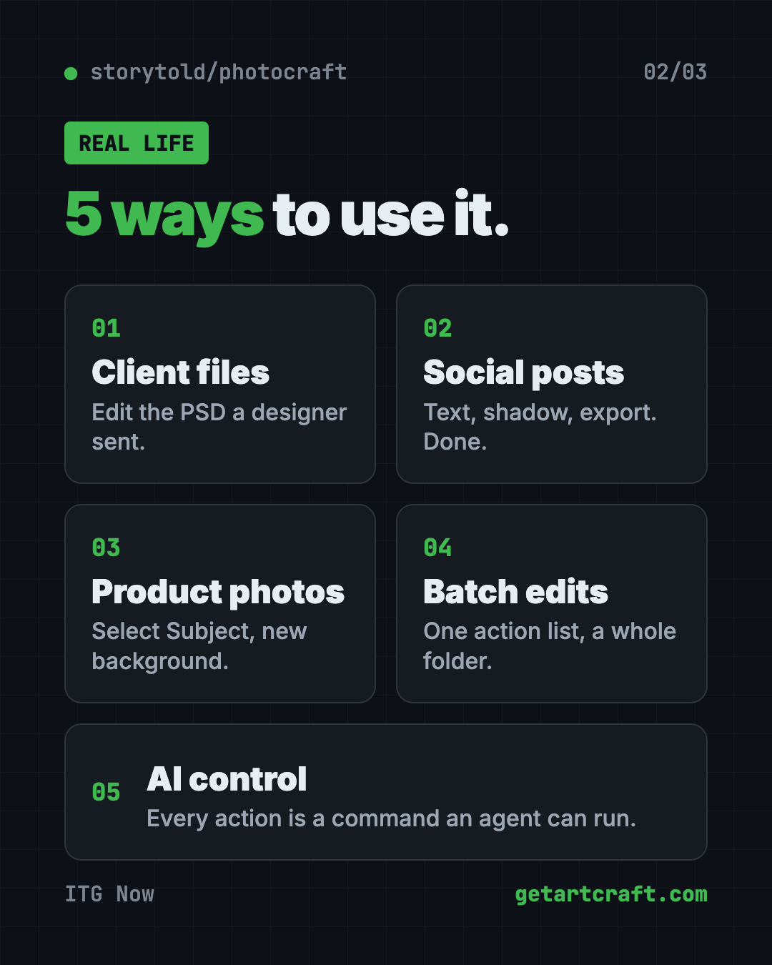5 ways to use PhotoCraft, the free PSD editor: edit a designer's file, social graphics, product photos, batch edits and AI control