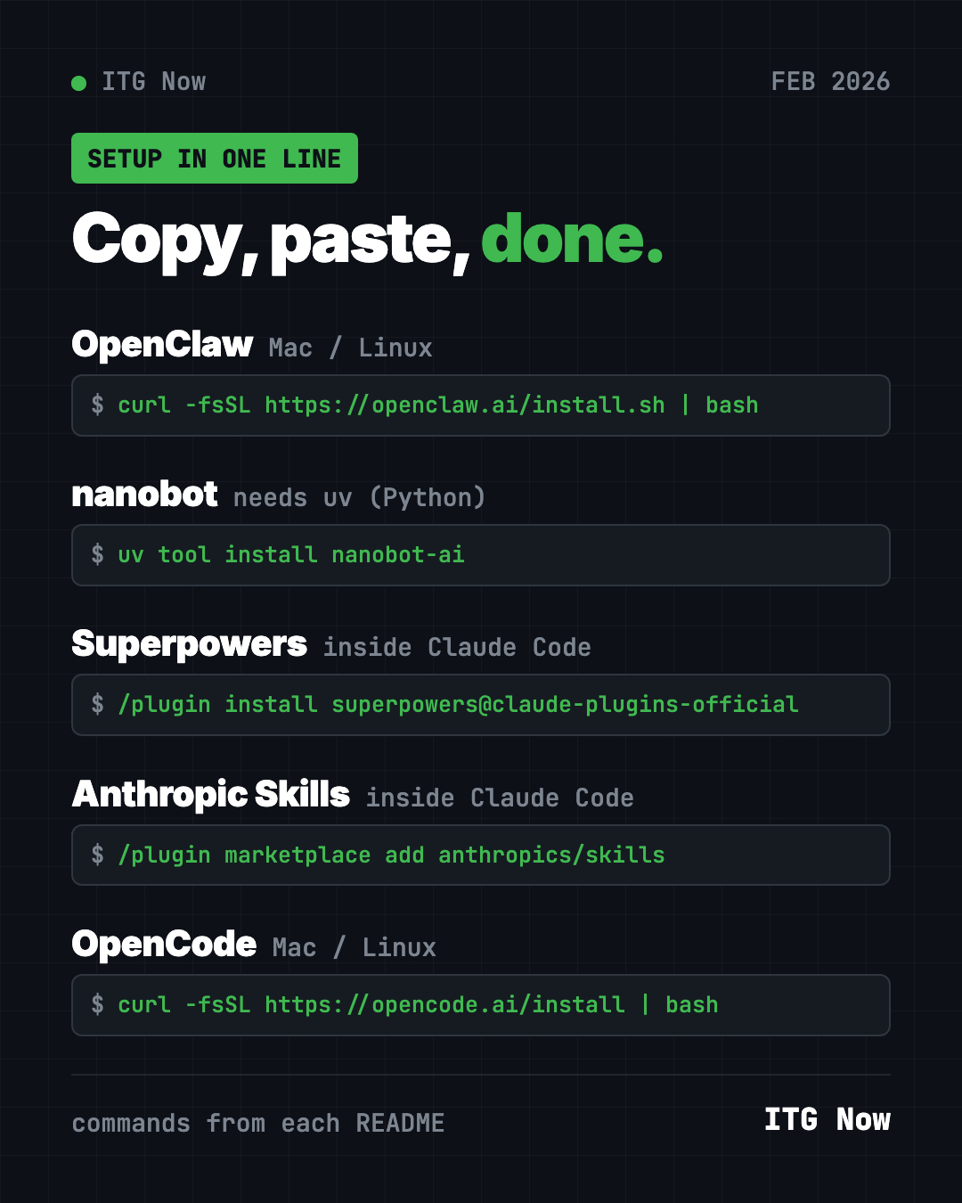 Copy, paste, done: the one-line setup for each of the best GitHub repos February 2026 brought, from OpenClaw to OpenCode