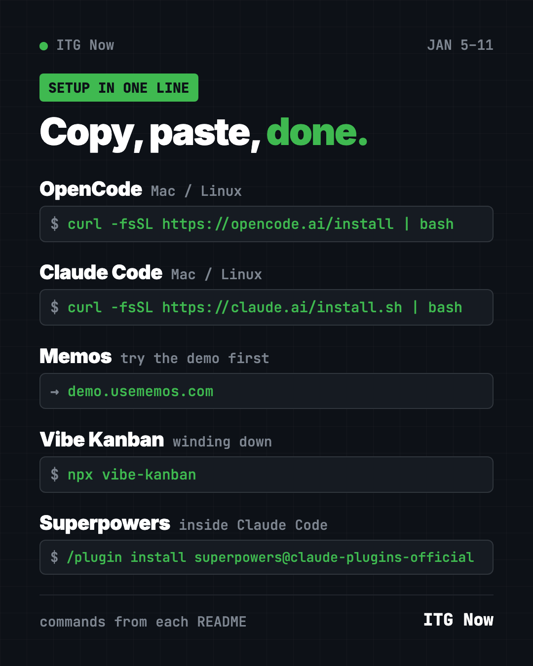 Copy, paste, done: one-line setup for each trending GitHub repo of January 5 to 11, from OpenCode to Superpowers